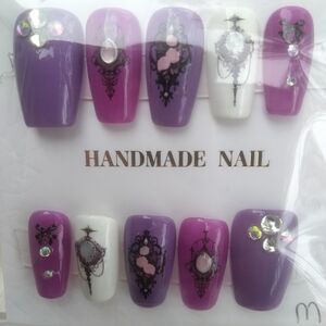 Purple and White Handmade Nail Set